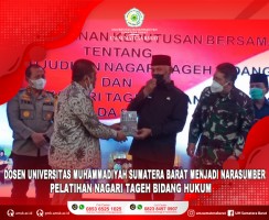 DOSEN UNIVERSITAS MUHAMMADIYAH SUMATERA BARAT MENJADI NARASUMBER DALAM PELATIHAN NAGARI TAGEH BIDANG HUKUM PROGRAM POLDA SUMATERA BARAT